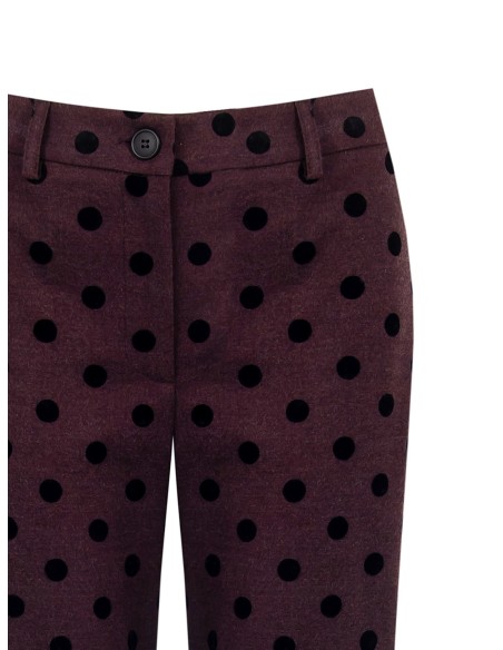 Calças boca de sino com bolinhas flocadas e elástico atrás Rinascimento