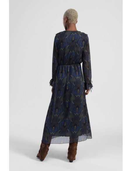 Vestido Longo Estampa Paisley com Folhos e Decote em V Dixie