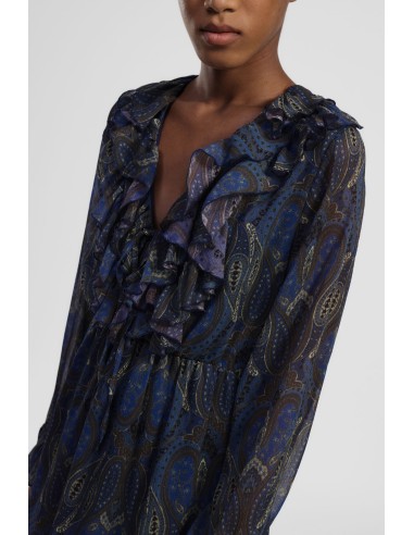 Vestido Longo Estampa Paisley Folhos Decote em V Dixie