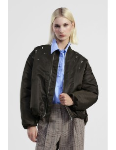 Casaco Bomber com Pérolas Aplicadas e Barra Franzida Dixie