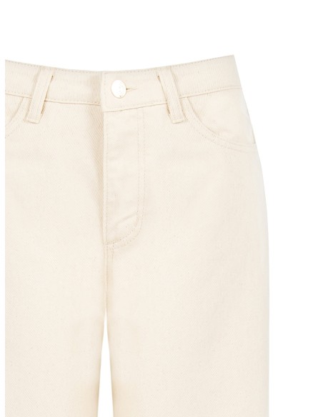 Calças em drill de algodão corte wide leg com botão com logótipo RR Rinascimento