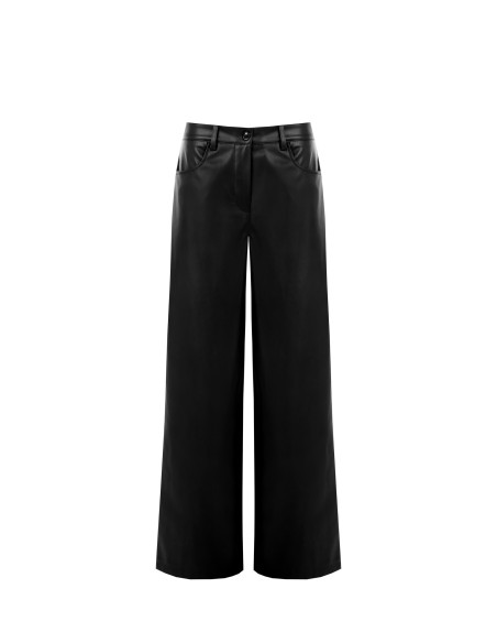 Calças Palazzo Extra Largas em Pele Sintética Rinascimento