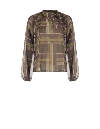 Blusa ampla em georgette xadrez com laço Rinascimento