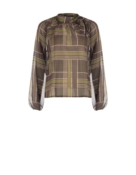 Blusa ampla em georgette xadrez com laço Rinascimento