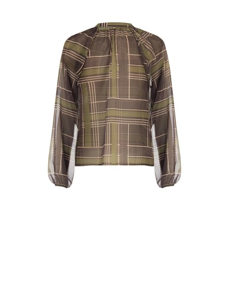 Blusa Ampla em Georgette Xadrez com Laço Rinascimento