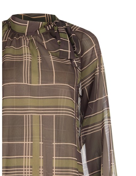 Blusa ampla em georgette xadrez com laço Rinascimento