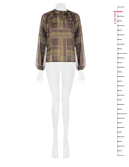 Blusa ampla em georgette aos quadrados com laço Rinascimento