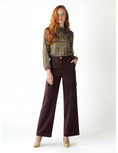 Blusa ampla em georgette xadrez com laço Rinascimento