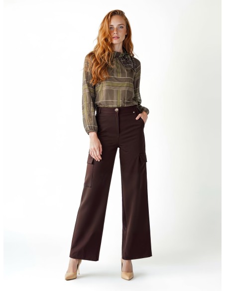 Blusa ampla em georgette xadrez com laço Rinascimento