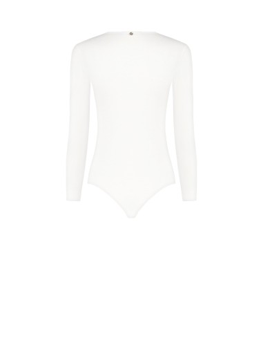 Body em mistura de viscose com decote em V com renda Rinascimento