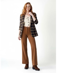 Blazer em tecido jacquard xadrez com detalhes em pele sintética Rinascimento 2