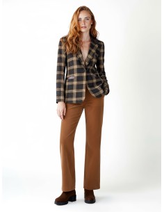 Blazer em tecido jacquard xadrez com detalhes em pele sintética Rinascimento