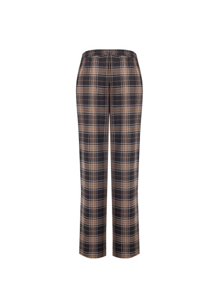 Calças retas em tecido de poliviscose xadrez com duas pregas e elástico atrás Rinascimento