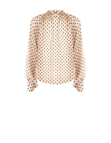 Camisa Fluida em Cetim às Bolinhas com Maxi Mangas Rinascimento