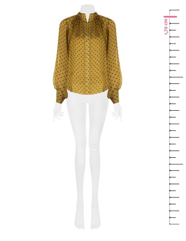 Camisa fluida em cetim com bolinhas e maxi mangas Rinascimento