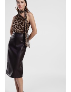 Saia tubinho midi de cintura alta com fenda traseira Dixie