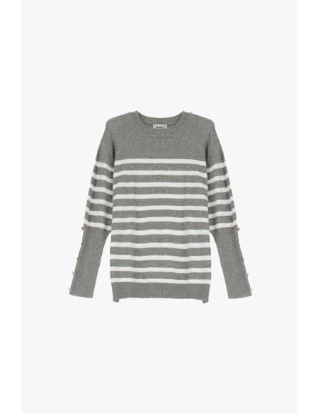 Camisola de Malha às Riscas com Botões Laterais Dixie