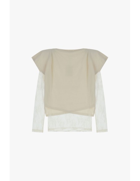 T-shirt de mangas compridas com inserções em renda floral Dixie