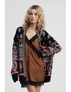 Cardigan fantasia jacquard com bordas às riscas Dixie