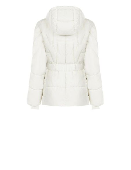 Casaco curto acolchoado acinturado com cinto elástico coordenado e capuz removível Rinascimento
