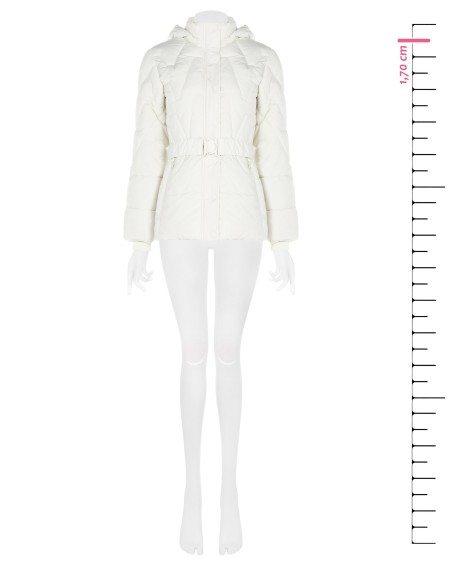 Casaco Acolchoado Curto Acinturado com Cinto Elástico Coordenado e Capuz Removível Rinascimento