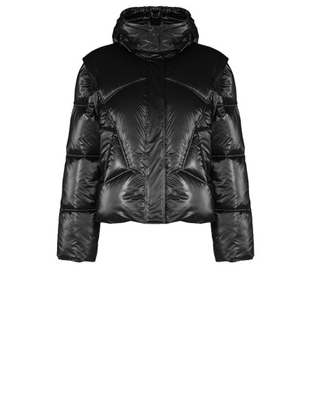 Casaco curto acolchoado laminado com capuz e mangas removíveis Rinascimento
