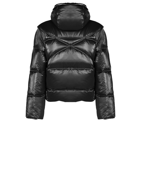 Casaco Curto Acolchoado Laminado Com Capuz E Mangas Removíveis Rinascimento