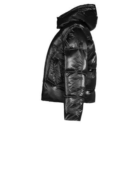 Casaco acolchoado curto laminado com capuz e mangas removíveis Rinascimento