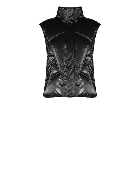 Casaco Acolchoado Curto Laminado com Capuz e Mangas Removíveis Rinascimento