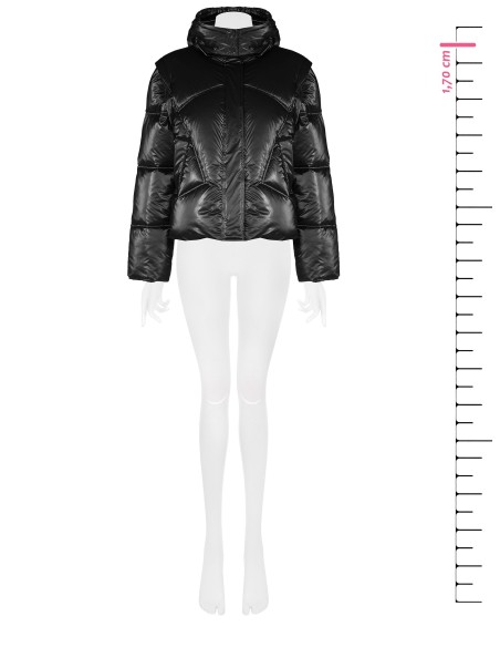 Casaco Acolchoado Curto Laminado Com Capuz E Mangas Removíveis Rinascimento