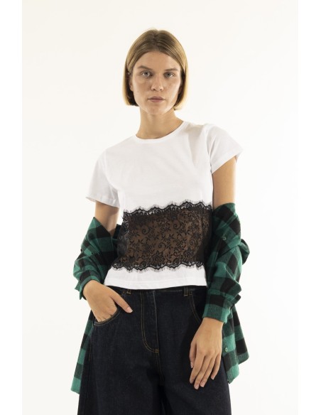 T-shirt combinada com renda Kontatto