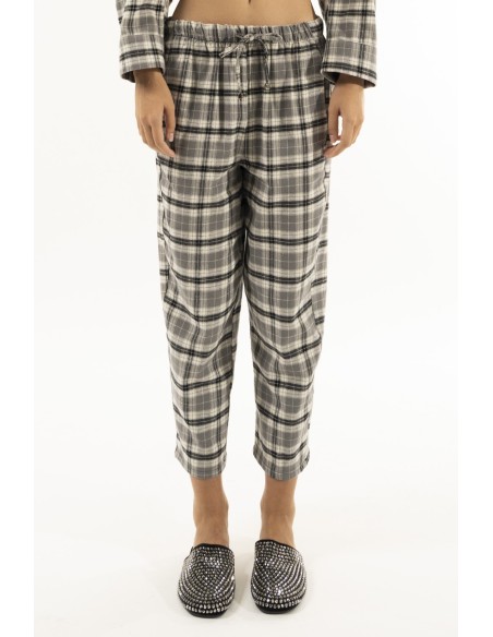 Calças carrot com cós elástico em xadrez escocês Kontatto