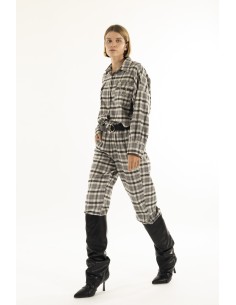 Calças carrot com cintura elástica xadrez escocês Kontatto