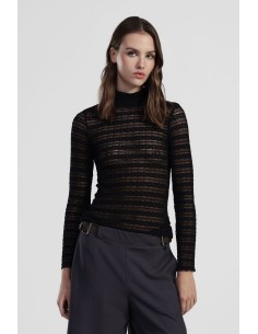 Malha de mangas compridas transparente trabalhada às riscas Dixie