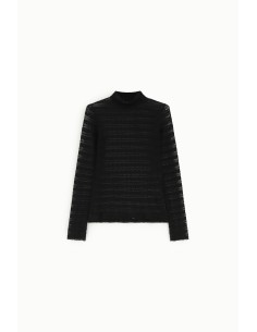 Malha de mangas compridas transparente trabalhada às riscas Dixie 2