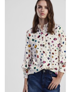 Camisa Com Estampa de Gemas e Mangas Compridas Dixie