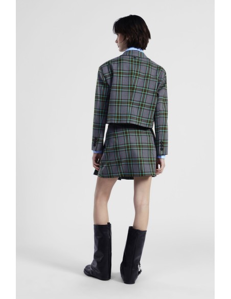 Saia Curta Plissada Estampa Tartan Cintura Alta Dixie