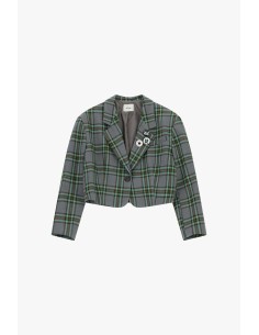 Blazer Curto Xadrez Escocês com Broche e Botões Dixie 2