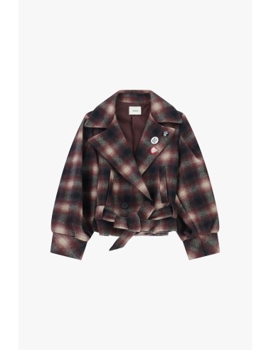 Casaco Curto com Estampa Xadrez e Cinto Dixie