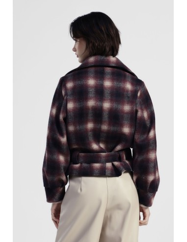 Casaco Curto Estampado Xadrez com Cinto Dixie