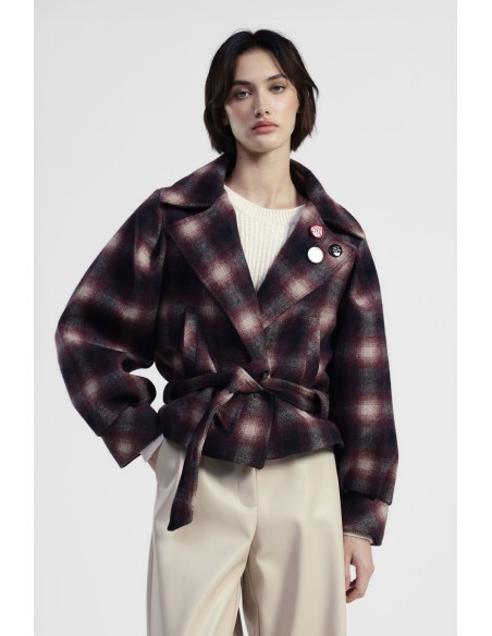 Casaco Curto com Estampa Xadrez e Cinto Dixie