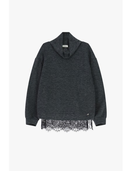 Camisola de gola alta ampla com remate em renda Dixie