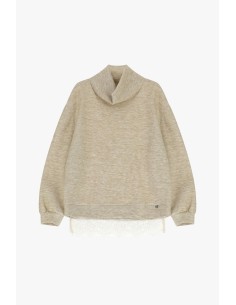 Camisola de gola alta ampla com borda em renda Dixie