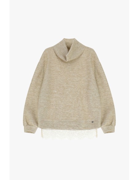 Camisola de gola alta ampla com borda em renda Dixie