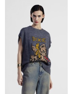 Top de gola redonda com duplo detalhe de corrente frontal Dixie