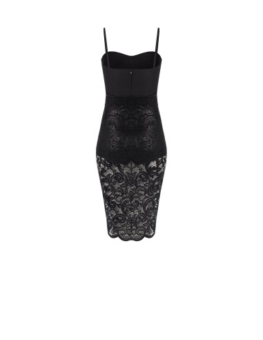 Vestido Bustier Em Tecido Técnico Com Culotte Integrada E Saia Em Renda Revestida Rinascimento