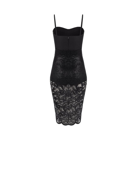 Vestido Bustier Em Tecido Técnico Com Culotte Integrada E Saia Em Renda Revestida Rinascimento