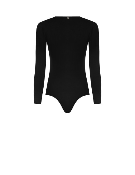 Body em mistura de viscose com decote em V e renda Rinascimento