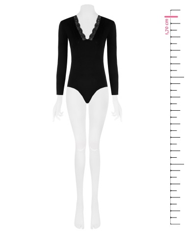 Body em mistura de viscose com decote em V e renda Rinascimento