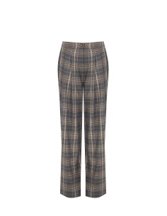 Calças retas em tecido poliviscose xadrez com duas pences e elástico atrás Rinascimento 2